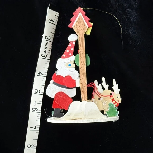 Vintage Emgee Hawaiian Christmas Ornament Santa and Reindeer Bird House - Picture 2 of 7